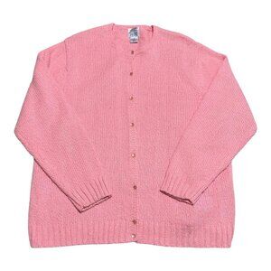 Vintage 90s Leon Levin Pink Acrylic Hand Loomed‎ Cardigan Sweater Women’s 1X